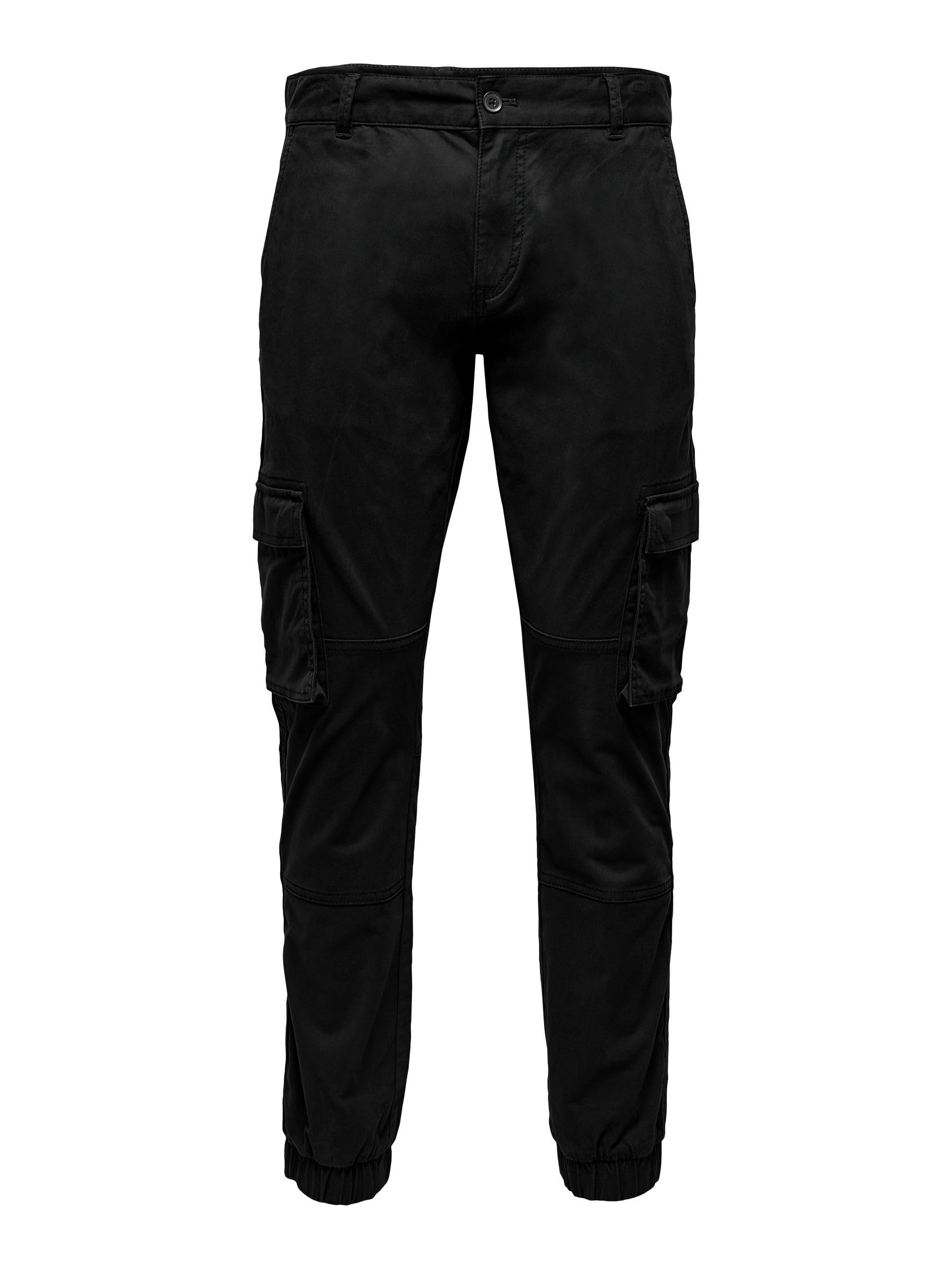 Only & Sons Mens Onscam Stage Cuff Life 6687 Noos Cargo Trousers, Black, 34W / 36L UK