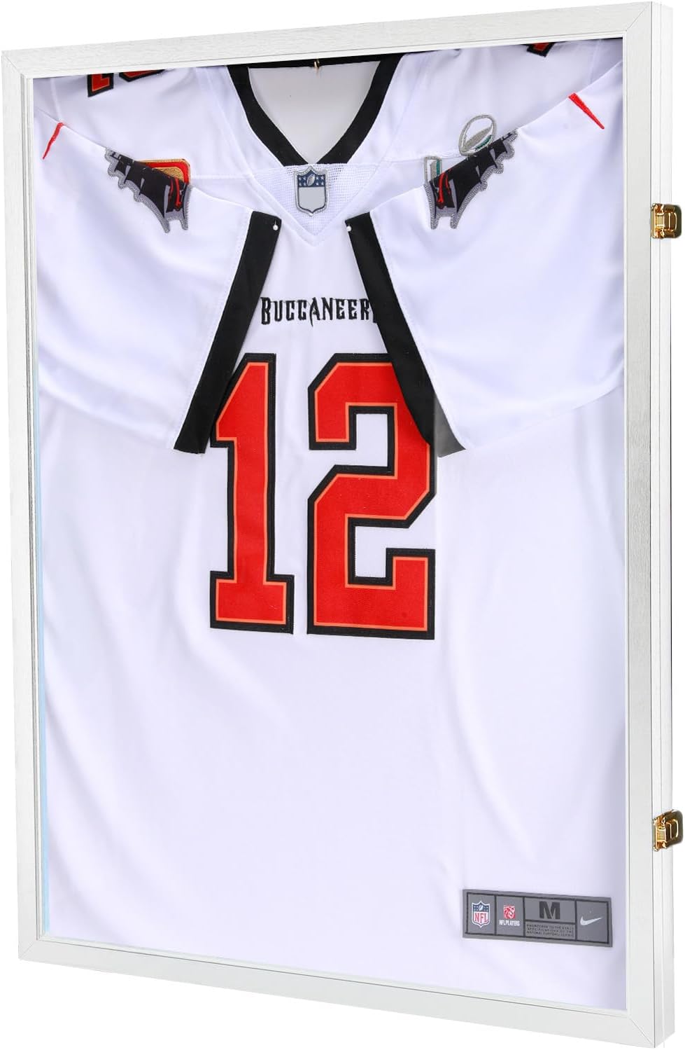Jersey Wooden Frame Display Case -Shadow Box with98% UV Protection Acrylic and Hanger for Baseball Basketball Football Hockey Sport Shirt and Uniform (White, 1 Pack)