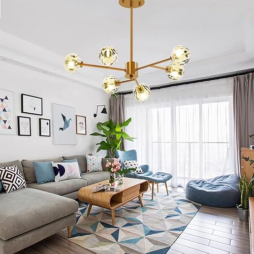 Miniatura 3 de CYUNCLE Lámpara de araña Sputnik retro de latón 6 luces lámpara colgante moderna de bola de cristal con lámpara de cristal ajustable y de lujo