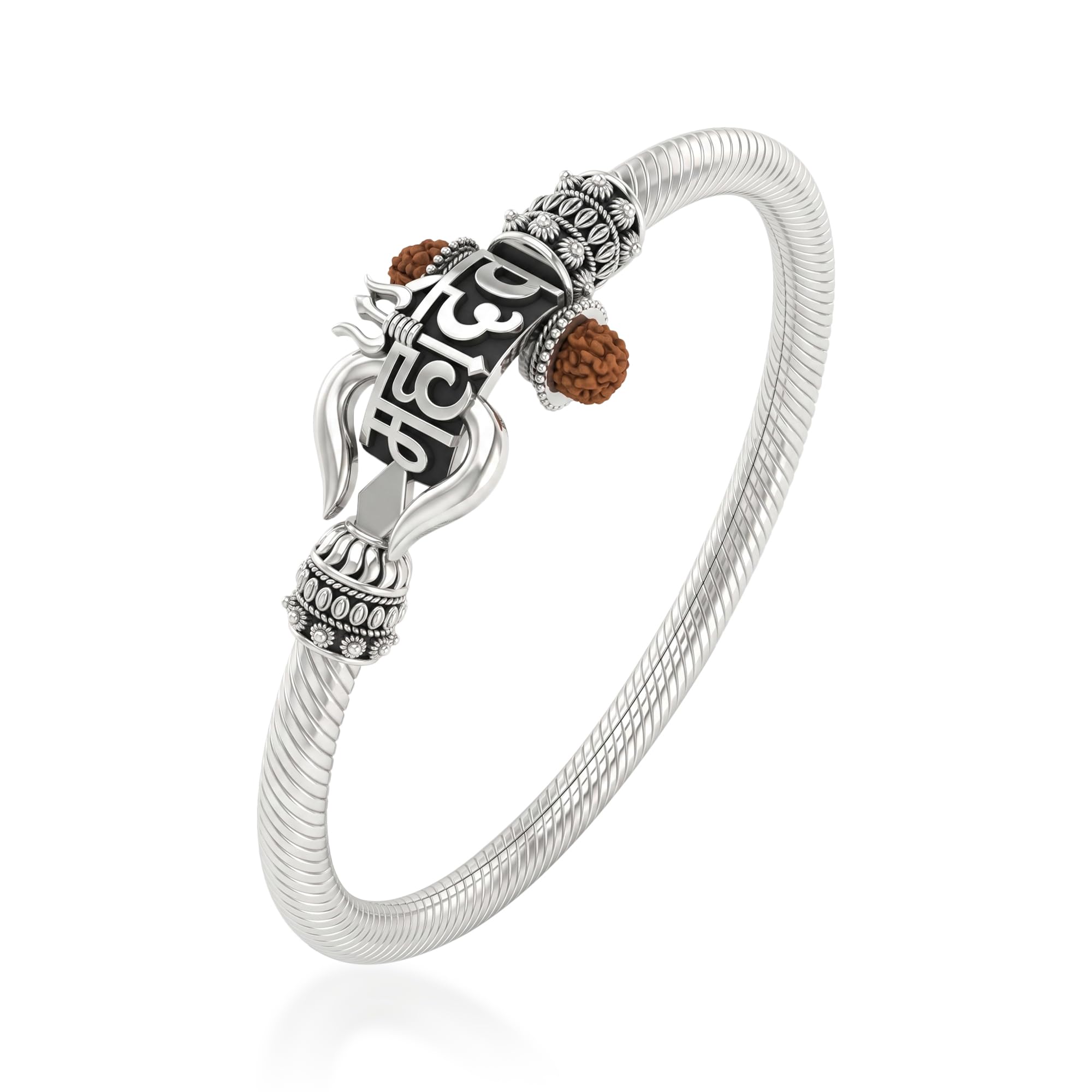 Har Har Mahadev Trishul Kada Bracelet for Men & Women | Adjustable Stainless Steel Oxidized white Kada with Rudraksha Design | Lord Shiva Spiritual Religious Bracelet | Unisex Fashion Jewelry(ACKD0114)-image-12