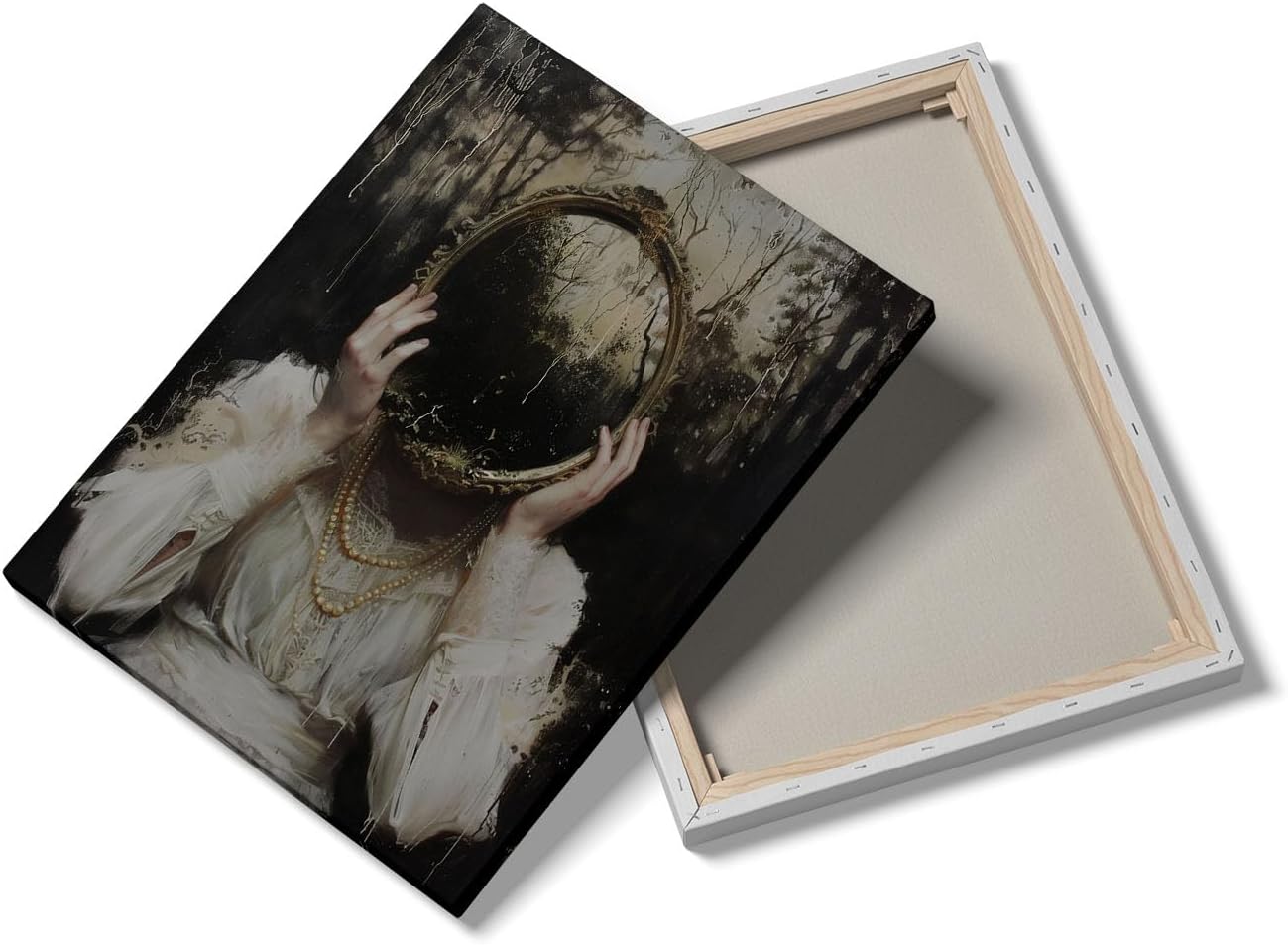 Victorian Mirror Witch Wall Art,Dark Gothic Oil Painting,Dark Academia,Old Witch Art,Moody Witchy Decor 11x14inch Framed Art