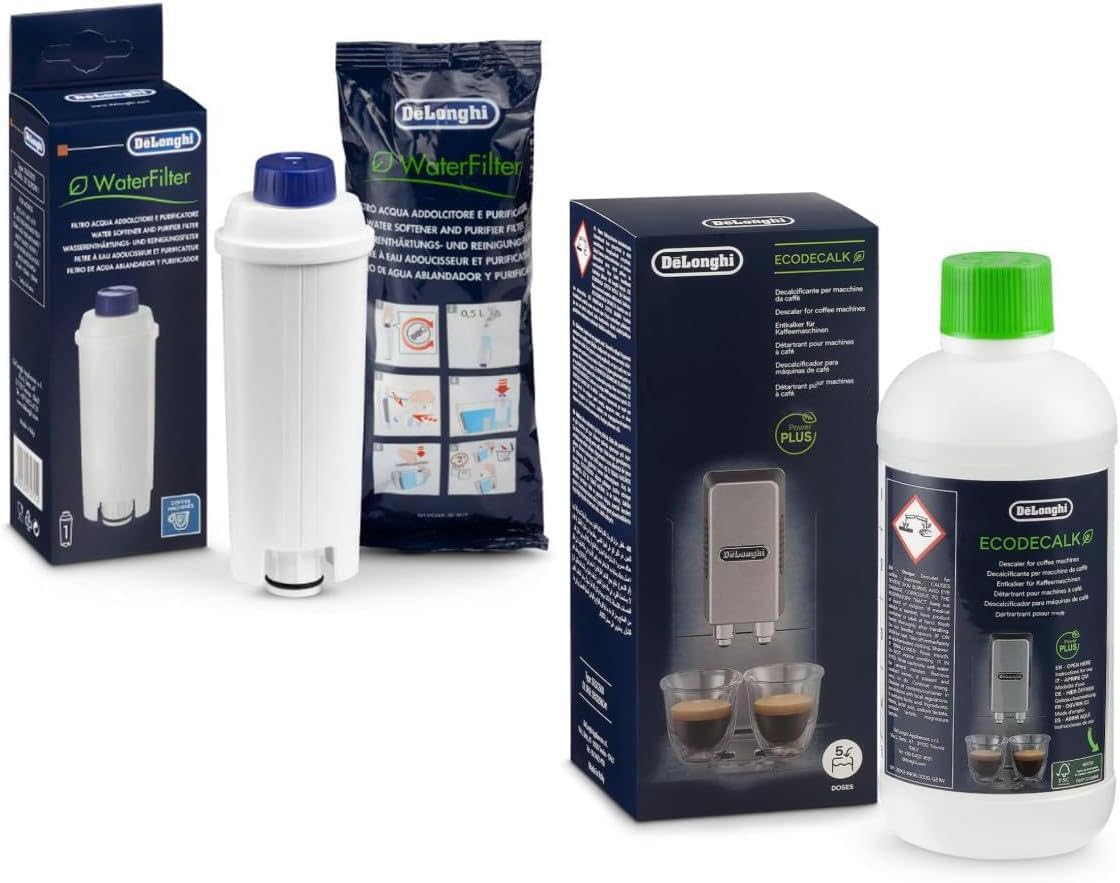 Delonghi Kit Original Descalcificador EcoDecalk (200 ml) + Filtro de Agua Compatible con Cafetera Automática y Espresso