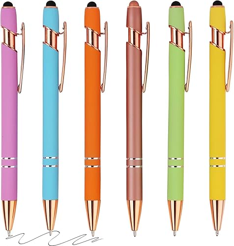 6 bolígrafos 2 en 1 con punta de lápiz capacitivo, bolígrafos de metal de tinta negra de 0.039 pulgadas para pantallas táctiles (6 colores-2)