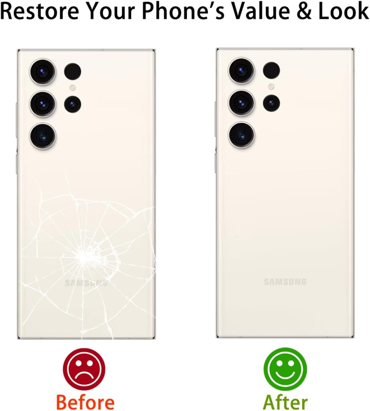 Rear Back Glass Replacement Compatible with Samsung Galaxy S23 Ultra 6.8-Inches with Repair Tool Kit (Cream)