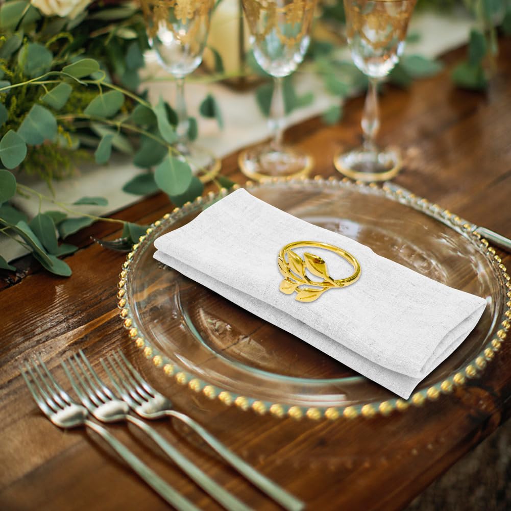 Stoffservietten, Weihnachten Leinenservietten, 24er Pack Set (12 Stück Baumwoll Servietten + 12 Stück Serviettenringe) für täglichen Gebrauch/Küche/Zuhause/Party/Hochzeiten 40x40cm