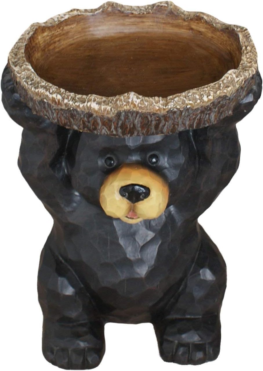 TIAAN 13" Tall Tree Stump Bird Feeder on Bear Statue