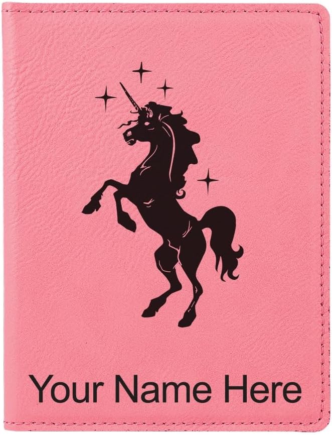 LaserGram Faux Leather Passport Holder, Unicorn, Personalized Engraving Included (Pink)