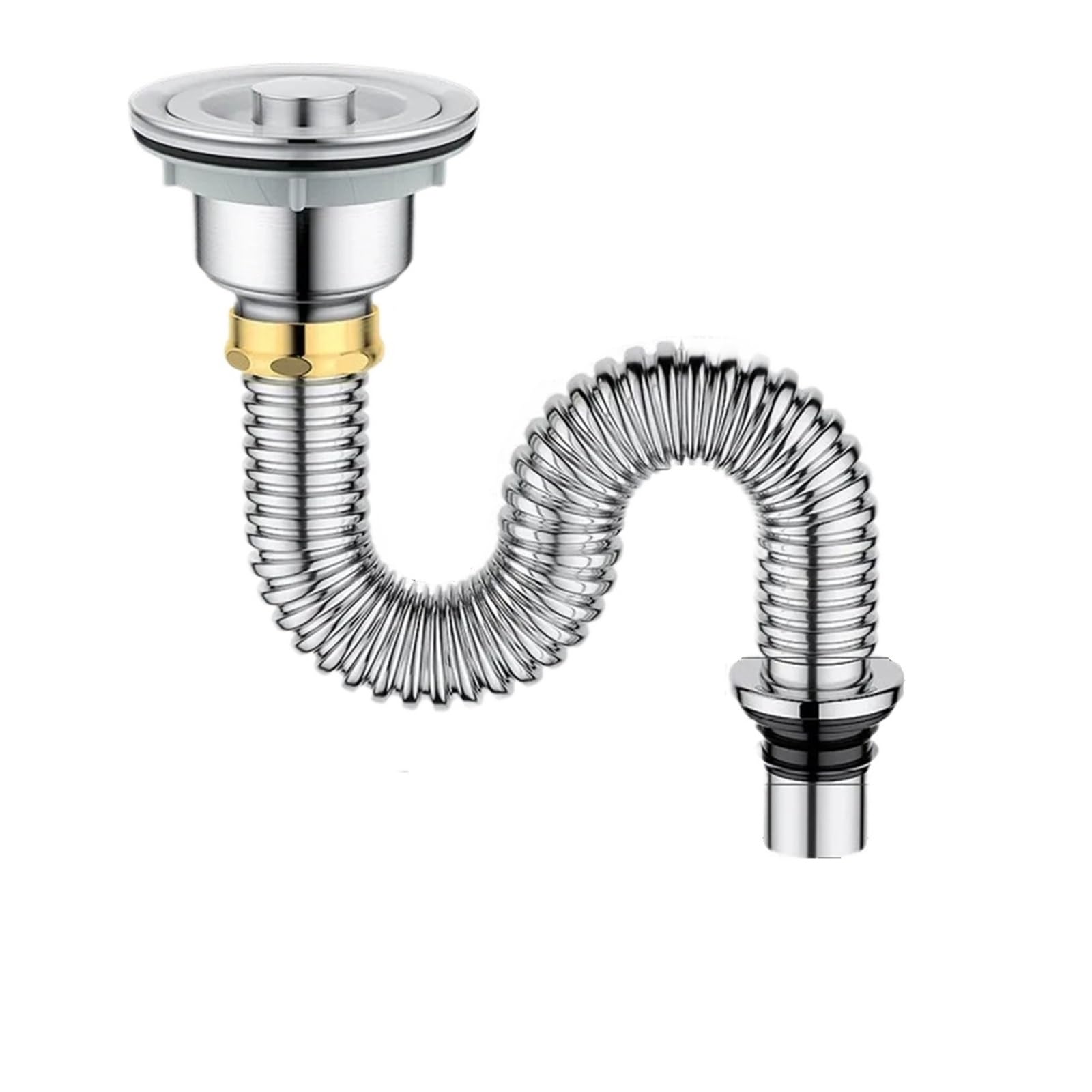 Siphon Waschbecken Küchenspüle-Abflussrohr, Edelstahl-Spülbeckensieb mit Spülbeckenstopfen/Dichtungsdeckel, Küchenspüle, Abwasserrohr, Abflussrohr(Type A)