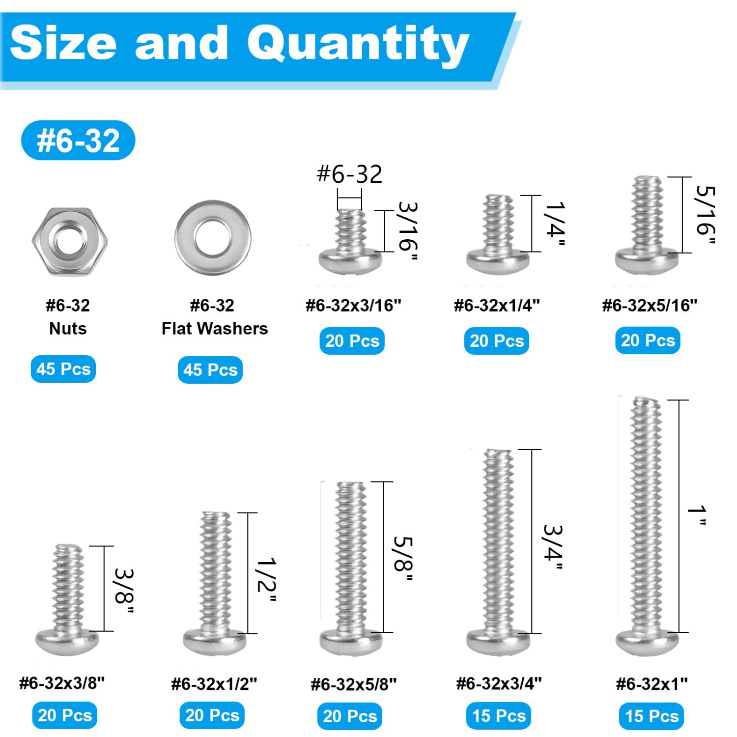 240pcs #6-32 Machine Screws Nuts Washers Kit -2 240pcs #6-32 Machine Screws Nuts Washers Kit -2