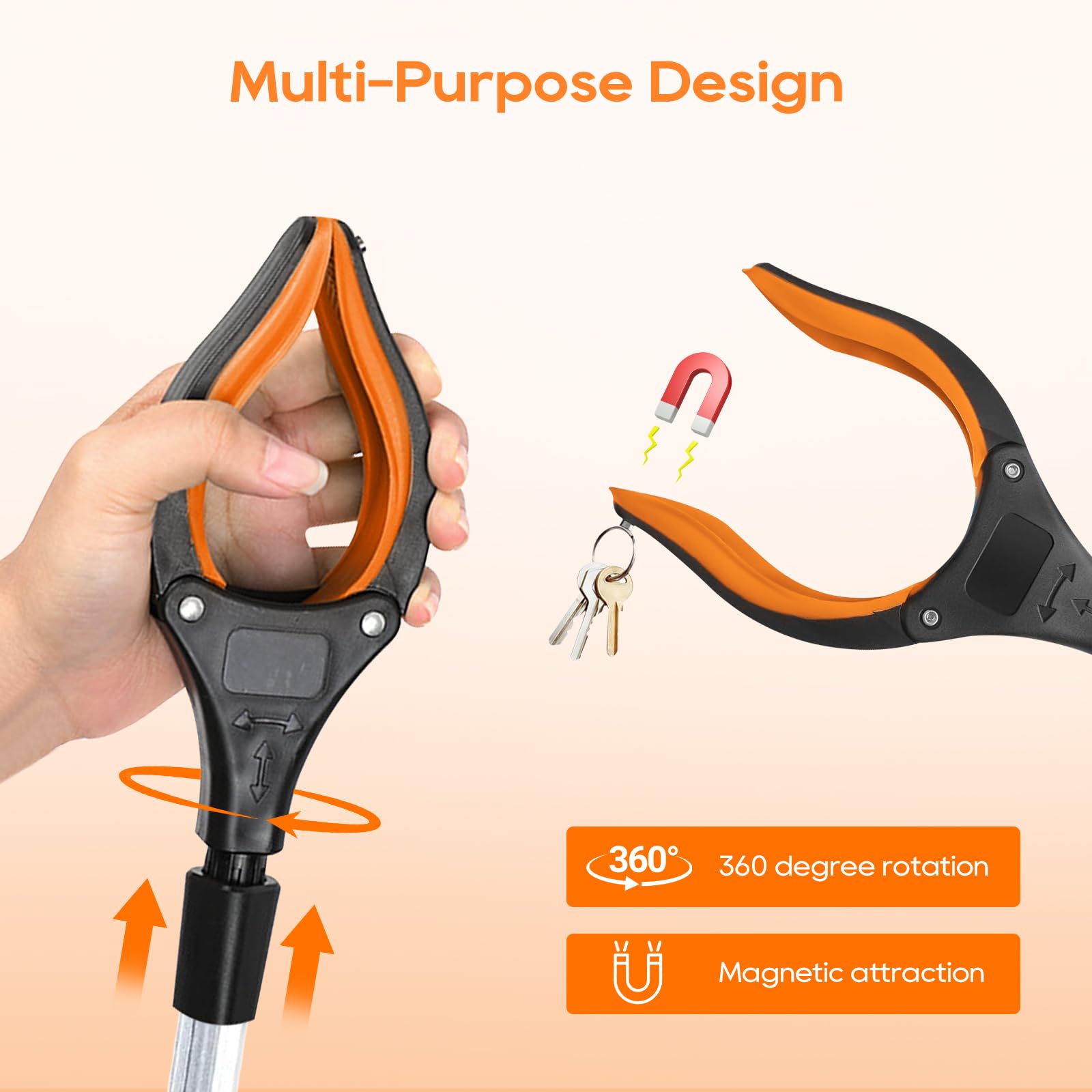 Paquete de 2 herramientas de agarre resistentes de 43 pulgadas, plegables con mandíbula giratoria de 360°, punta magnética, agarre ergonómico, garra ancha para recoger basura, jardinería y llegar a