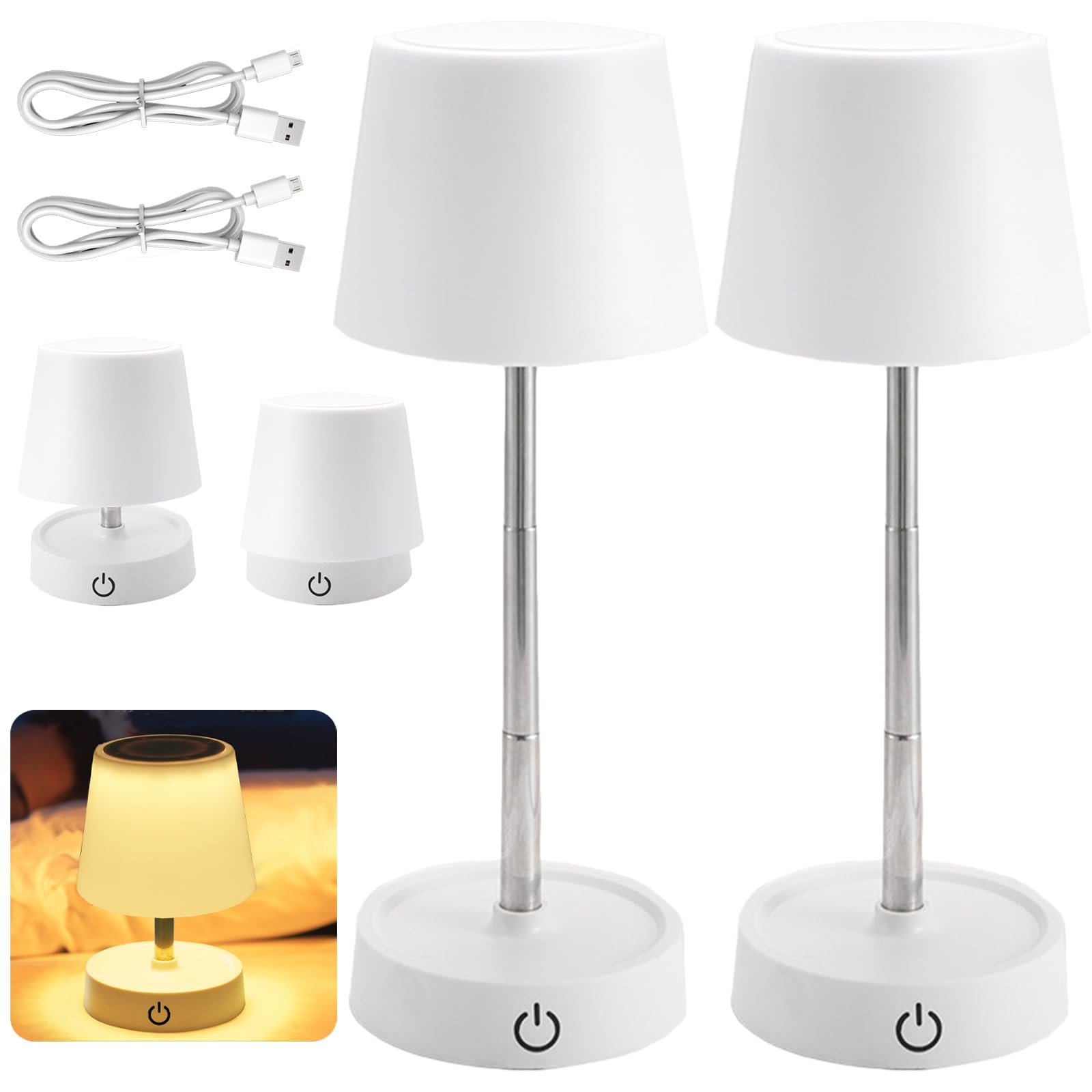 YOUYIKE 2 Lámparas LED de Mesa con Batería Recargable por USB, Lámpara de Mesa Telescópica, Lámpara de Mesita de noche, Lámpara de noche, Lámpara de Lectura para Mesita de Noche, Dormitorio, Salón (B)