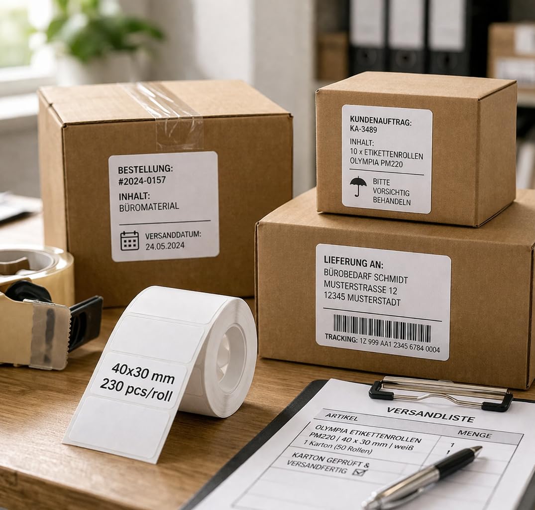 Olympia Label 3er-Pack für PM220 | 40 × 30 mm | 690 Etiketten | wasserfest & abriebfest | Etiketten für Etikettendrucker PM220