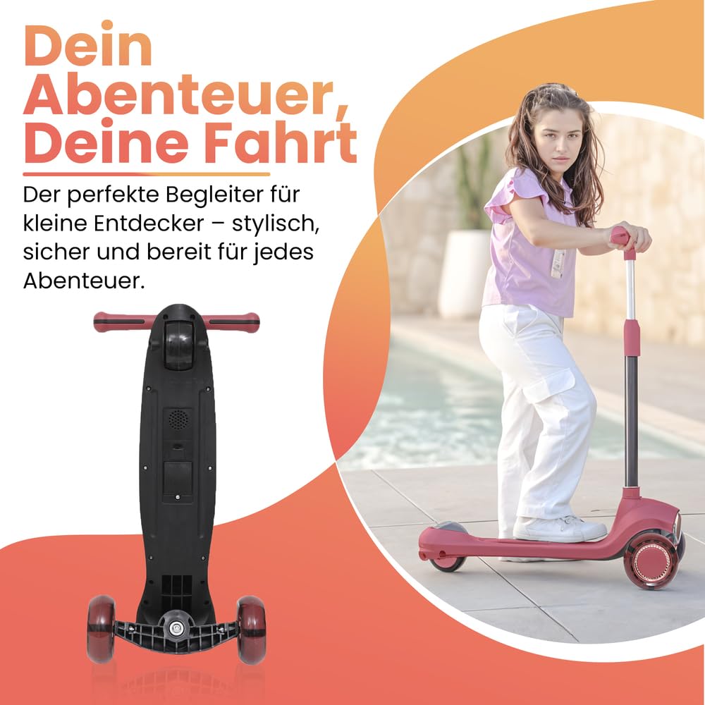 Habib Kinderroller Tretroller 3-Rad - LED Frontlicht, Rücklicht & Leuchtendes Deck Scooter, Faltbar, Höhenverstellbar, rutschfest & Pannensicher (3-10 Jahre)