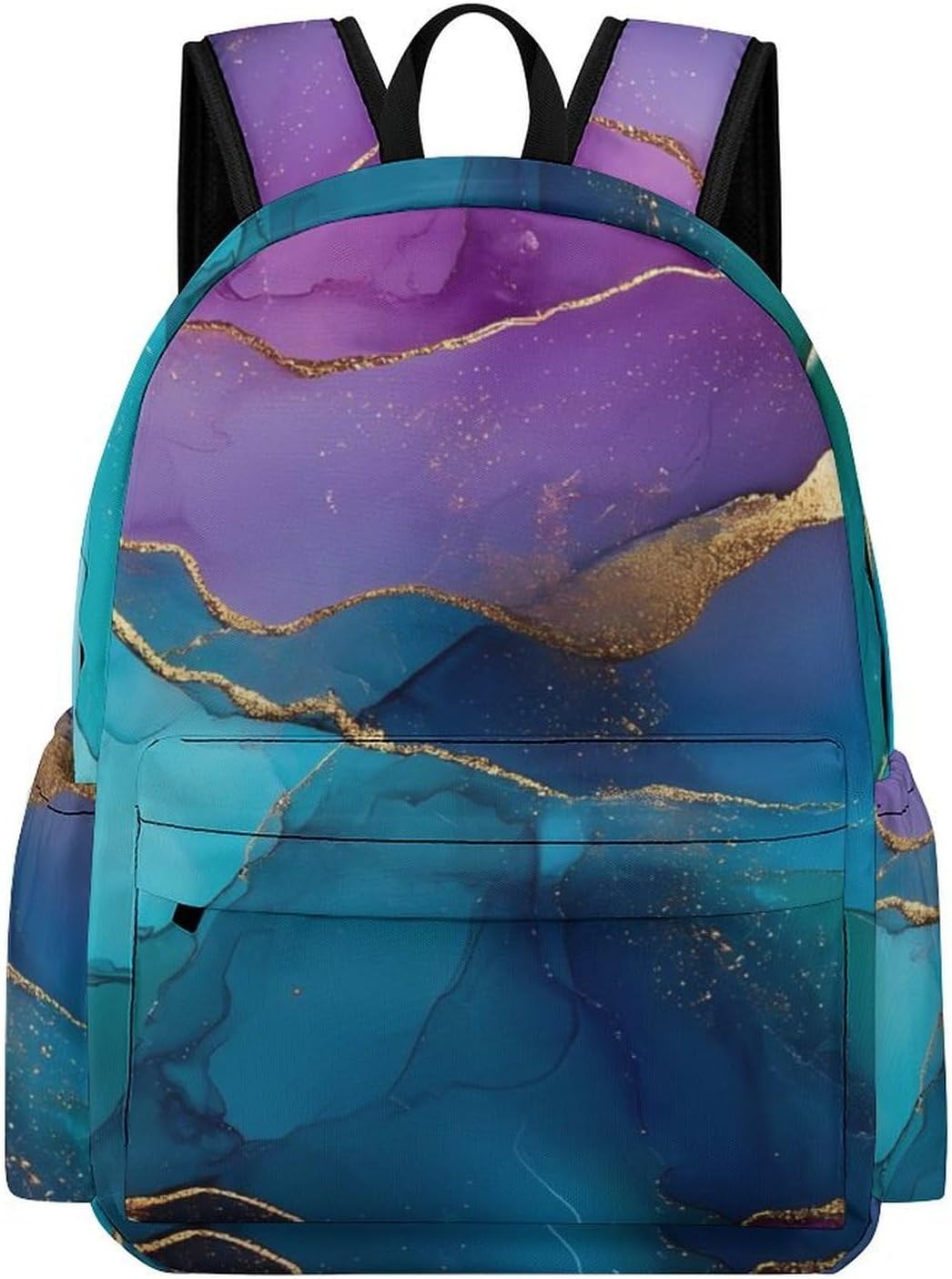 Blue Purple And Gold Abstract Travel Backpack Casual Daypack Lightweight Shoulder Bag with Front Pocket