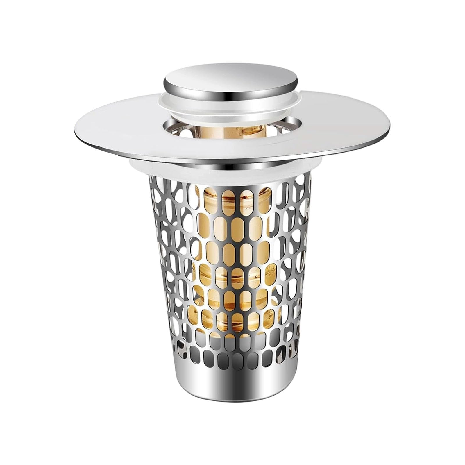 Jiingekk Asetofobliquelea Steel Sink Drain Stoppers With Hair Catcher Easy Press Mechanism Not Clog Drain Strainer Quick Fixing For Bathroom Rustless Sink Strainer