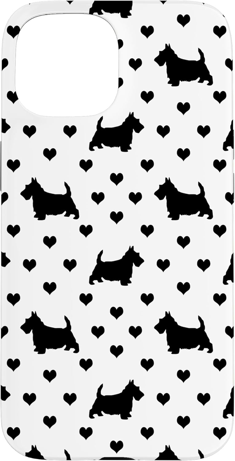Cute Black Scottish Terriers (Scottie Dogs) & Hearts Pattern Case for iPhone 15
