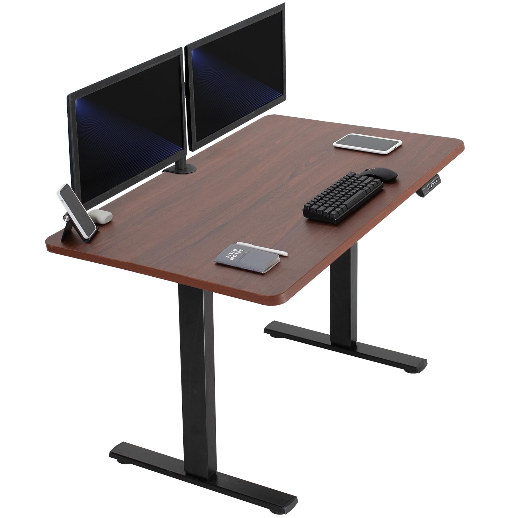VIVO Electric 48 x 30 in Standing Desk, Memory Height Adjustment, 1B Series, Holds 220 lbs, One-Piece Dark Walnut Top, Black Frame, DESK-KIT-1B5D