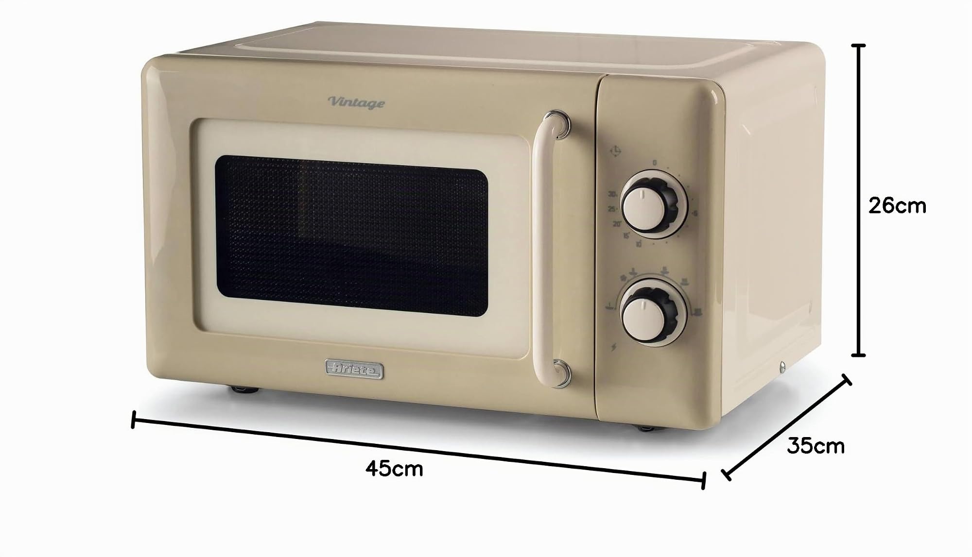 Ariete 3960 Mikrowelle Vintage, 800 W, Fassungsvermögen 20 l, 3 Funktionen, 6 Kochstufen, Timer, Beige