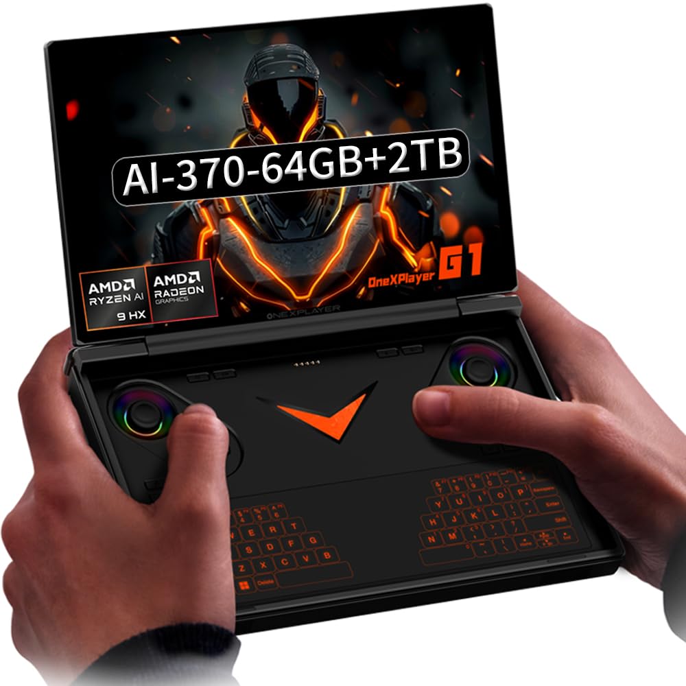 ONE XPLAYER G1 (AMD AI 370) 8.8 Inches Handheld Mini PC Game Console Portable Win 11 Home OS Laptop 144Hz 2560X1600 Touchscreen Pocket Tablet PC Black (AMD-AI-370-64GB+2TB)