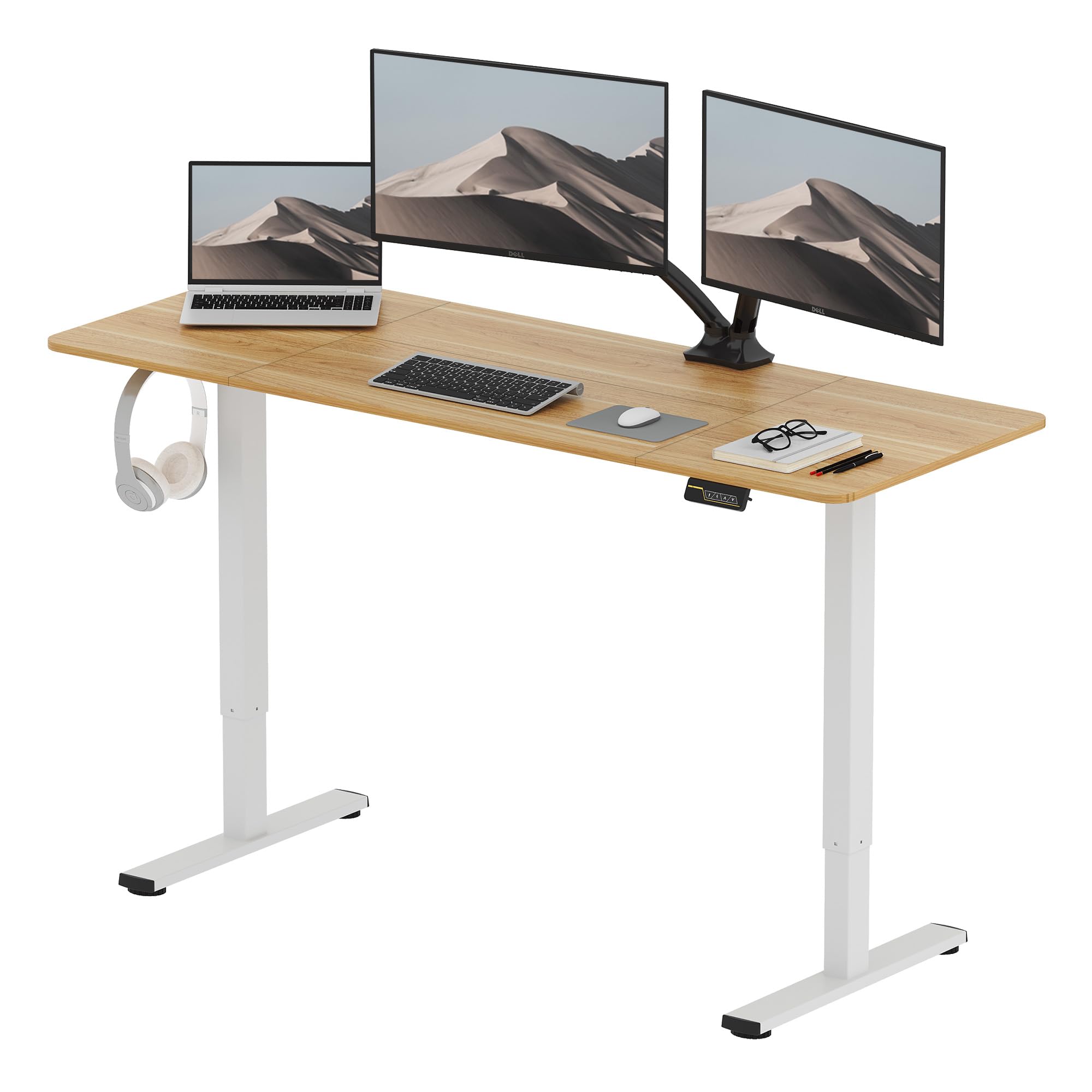 SANODESK FQ1 160x60cm Escritorio Elevable Eléctrico con Tablero, Standing Desk, Mesa Elevable para Computadora con Gancho, Cerradura para niños, Función de Memoria para Oficina y Hogar-Blanco Arce