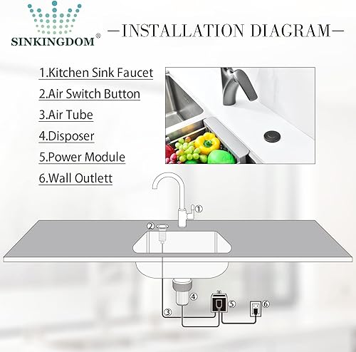 Miniatura 7 de SINKINGDOM Kit de interruptor de aire para eliminación de basura con botón largo, cubierta de latón, níquel cepillado