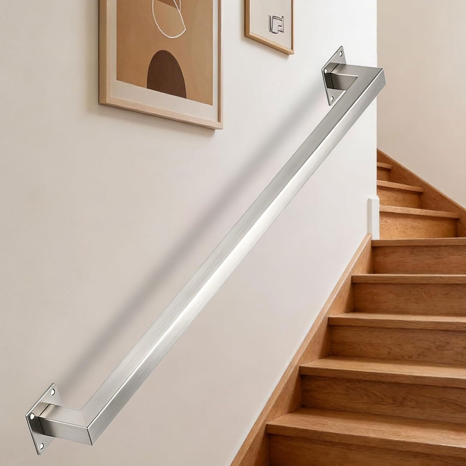 Stair Handrail for Walls, 1m 1.5m 2m 4m 5m 6m Stairs Railings for Indoor Outdoor Steps, Stainless Steel Staircase Banister Hand Rail, Safety Grab Bar(18ft/540cm)