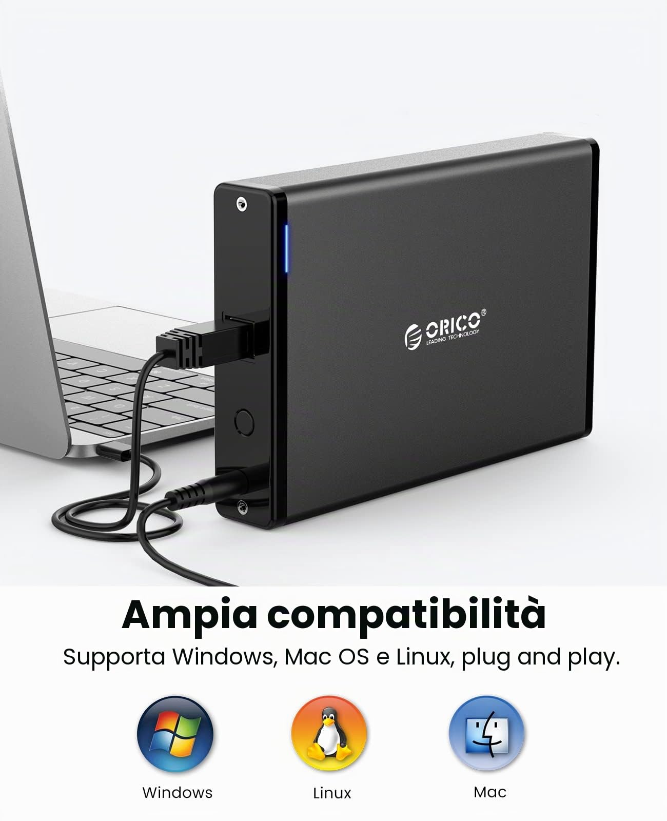ORICO Custodia Esterna Disco Rigido da 3,5 Pollici con Telaio Rimovibile, USB 3.0 a SATA 3.0 per SATA / HDD / SSD Supporto 16TB e UASP,Viti di Blocco,Alluminio(Nero 7688U3)