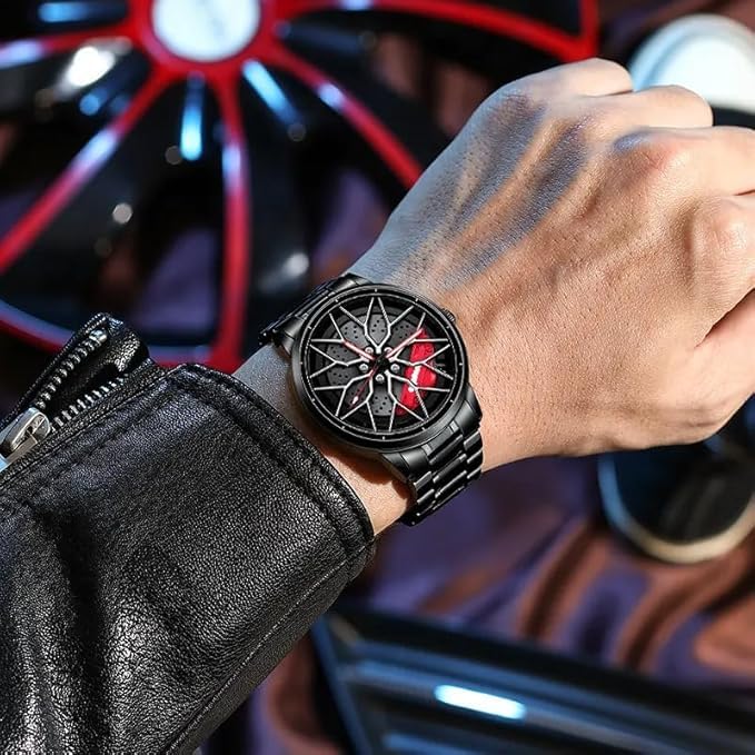 Image of Men's Sport Quartz Watch Car Wheel Multicolour Dial Wheel Dial 360 Rotating Casual Fashion Stainless Steel Alloy Mens &Boy's Luxury Metal Gift Creative Watch
