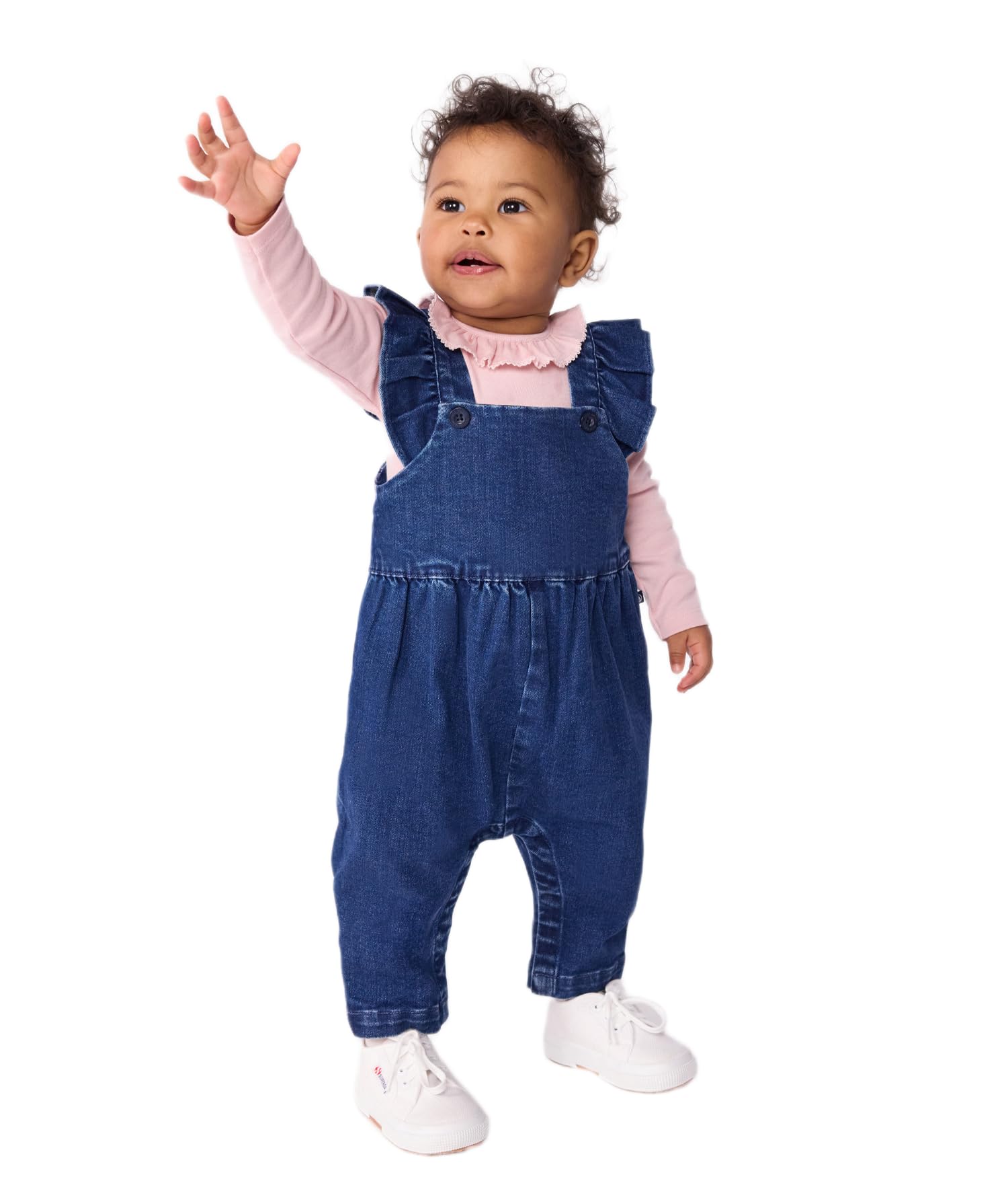 Petit Bateau Salopette bébé en jean élasthanne à volants et jambes longues