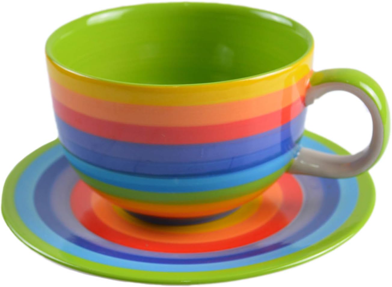 Rainbow Striped Multicolor Ceramic Coffee Cup Large, (20 ounces)