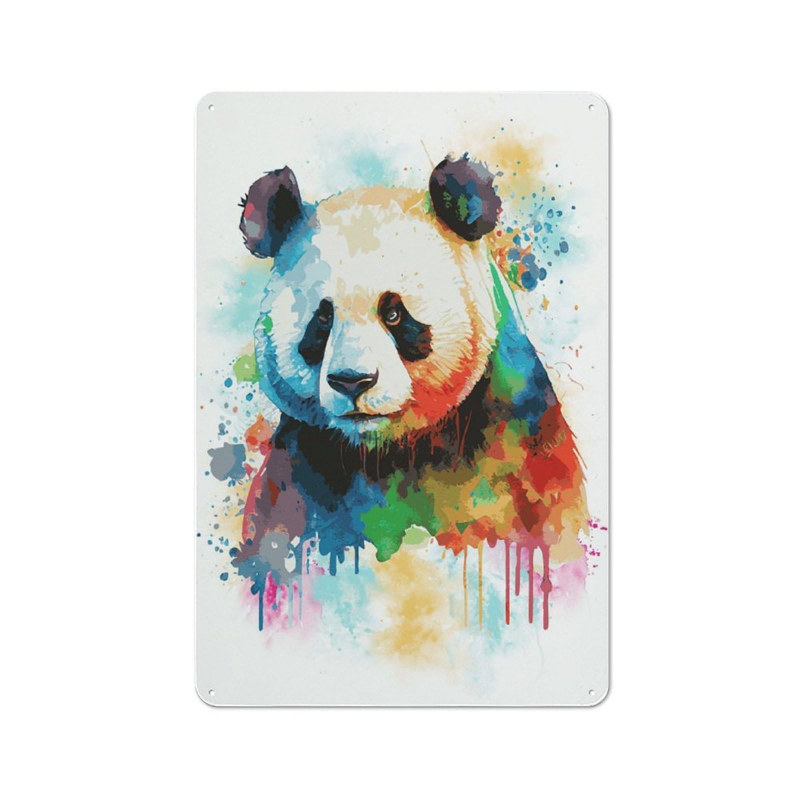 Junmoney Style-10 Metal Sign 30X20cm With Watercolor Panda Painting For Workshop Wall, Rustic Decor, Wall Decoration For Workshops And Hobby Rooms