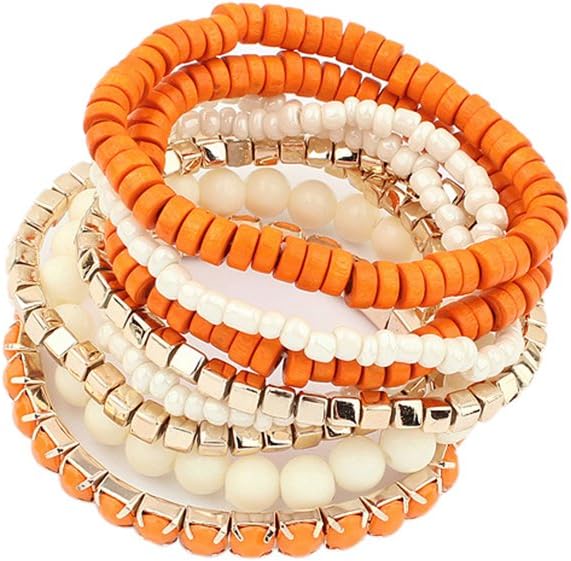 Bohemian Beads Cube Multi Strand Stretch Stackable Bangle Bracelet Set (bl003172)