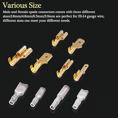 Miniatura 19 de Twidec /640pcs 2.8/4.8/0.248 in empalme rápido macho y hembra conector de pala de alambre Kit dorado con terminal de alambre Alicates de prensado