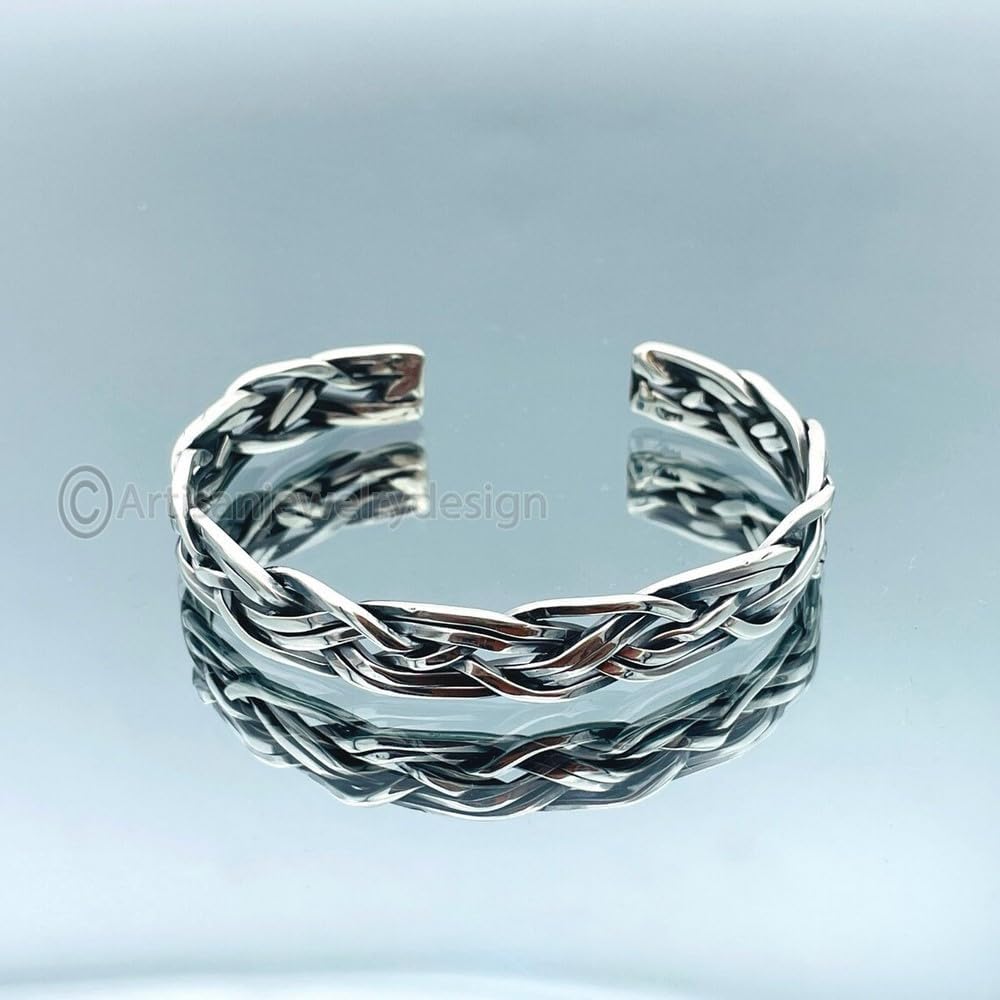 Sterling Silver Cuff Bracelet for Men, Handmade Adjustable Jewelry, Unique Boho Design, Minimalist Silver Bangle, Gift for Him on Christmas Day