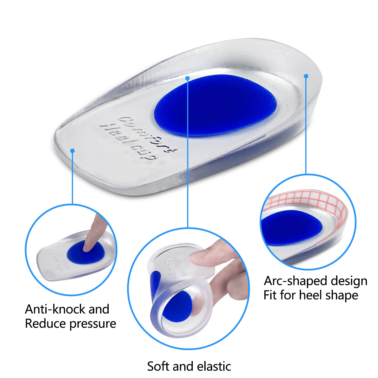 Newpop 3 Pares Taloneras Silicona Azul, Aliviar el Dolor Suave Almohadillas de Gel Para Talones, Reducir los Golpes, Plantillas Talon para Fascitis Plantar, Espolon Calcaneo, Tendinitis (L)