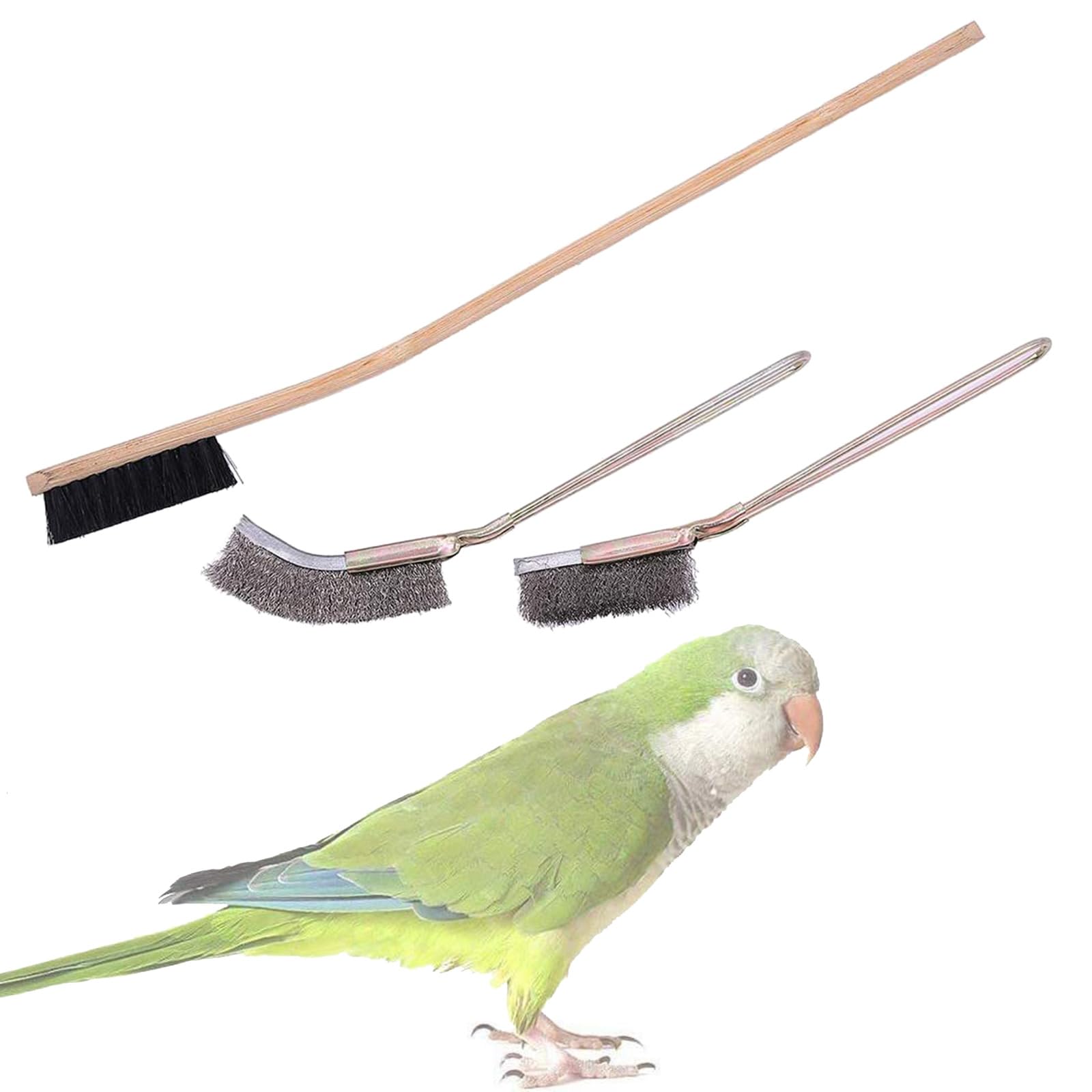 ROYALEAD Practical Bird Cage Cleaner Set for Birdcages Cleaning Long Handle Clean Brushes 3PCS StainlessSteel Small Pet Cleaner - Image 3