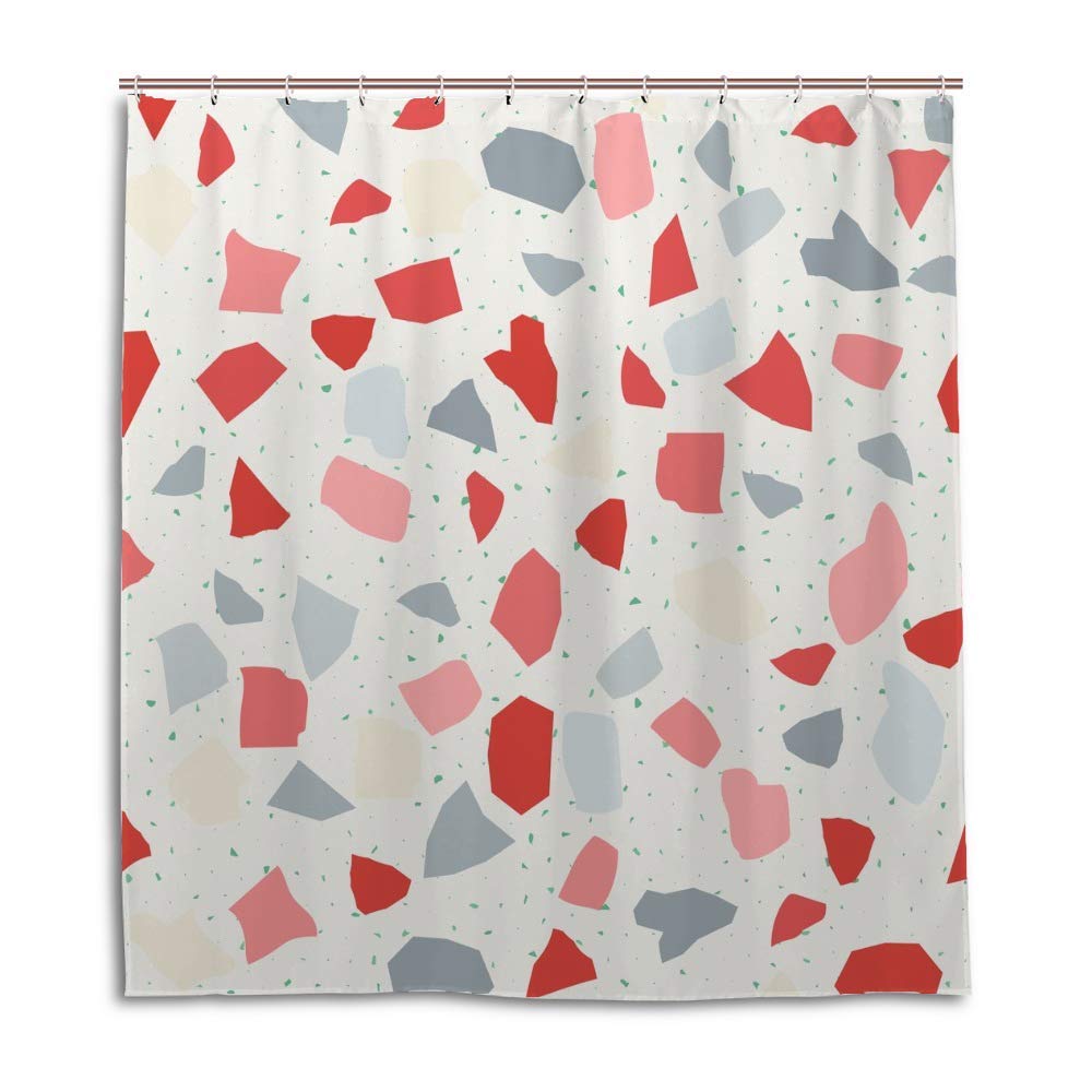 Rideau de douche Terrazzo coloré en polyester imperméable avec crochets 168x183 cm