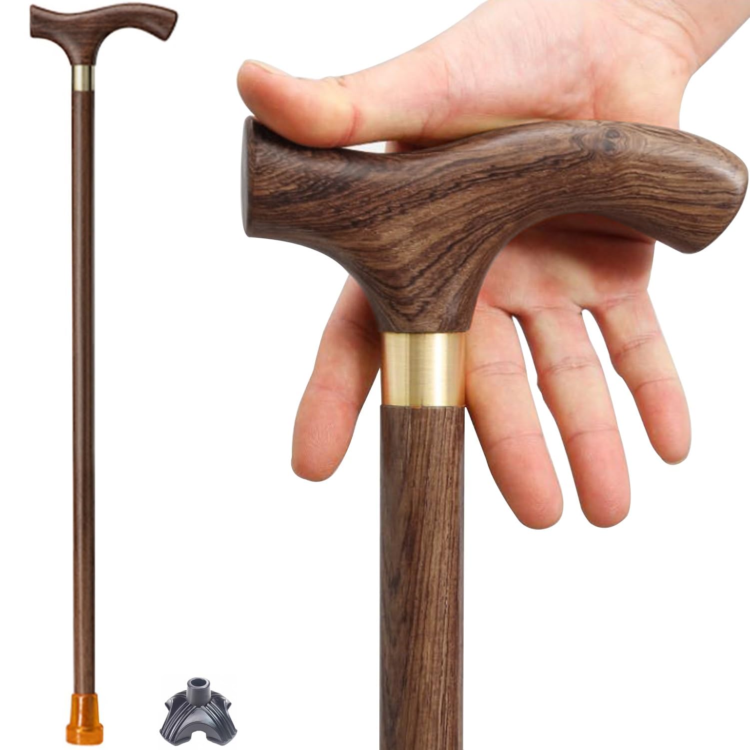 Drewniana laska, Drewniana laska dla seniorów, brązowa, 77-93 cm(87cm/34.5in)