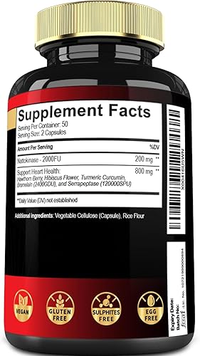 Miniatura 8 de 6 en 1 Nattokinase 2000 Fu cápsulas con bayas de espino, flor de hibisco y más  100 cápsulas  Suplemento de nattoquinasa que apoya la digestión, la