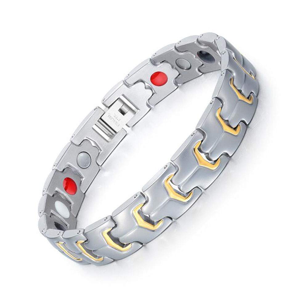 LOKKG Men's Bracelet Titanium Steel,Magnet Gold Bracelet Energy Bracelet, Adjustment size,Perfect Gift for your husband, brother, father or boyfriend,21.5Cm