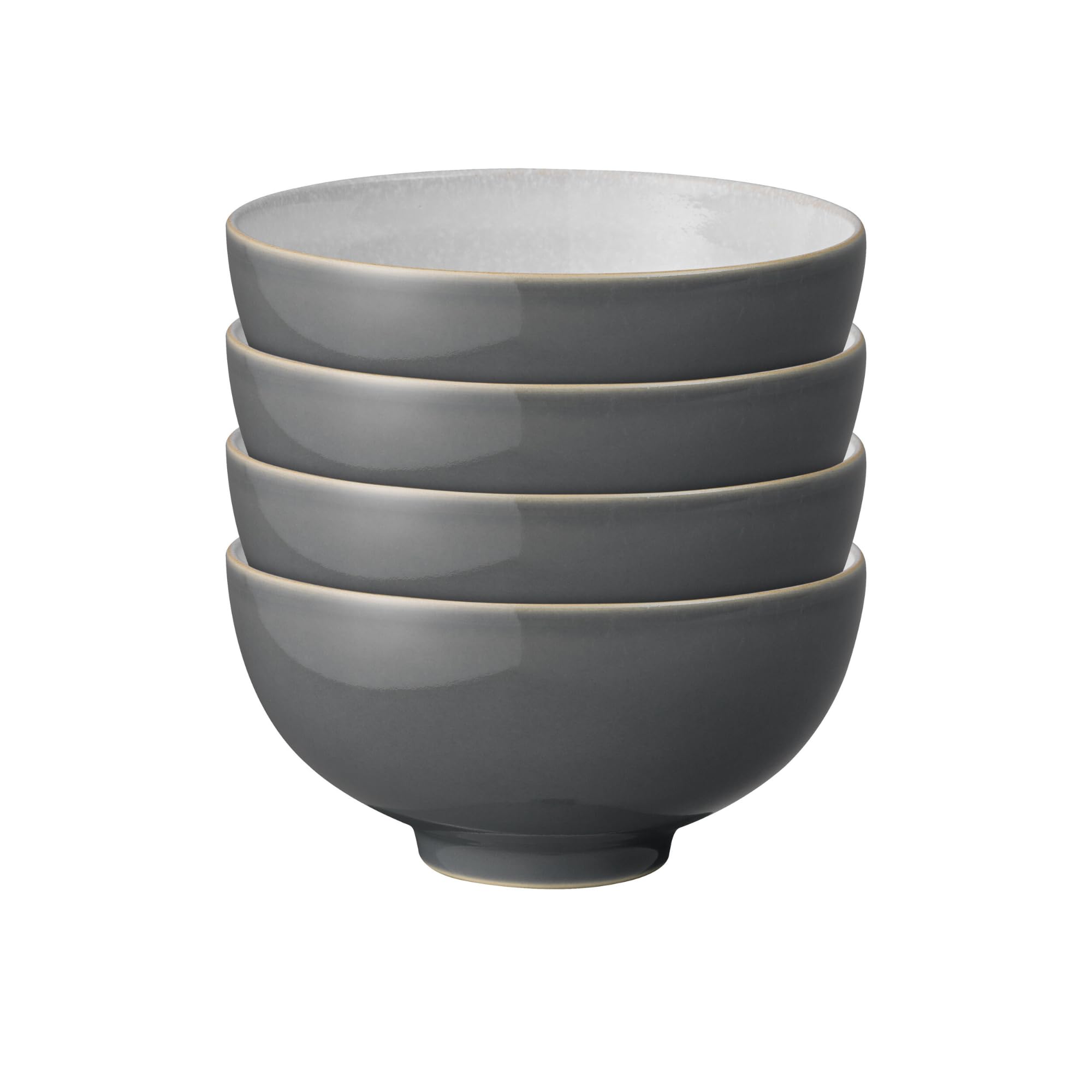 Denby Fossil Grey - Elements Rice Bowls Set Of 4 - Dishwasher Microwave Safe Crockery 480Ml 13Cm - Dark Grey, White Ceramic Stoneware Tableware - Chip & Crack Resistant Soup Bowls