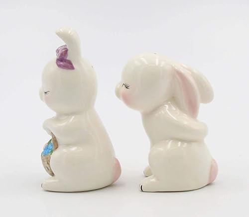Miniatura 3 de Juego de salero y pimentero de cerámica fina, conejo besando conejo, 3-7/8 pulgadas de alto