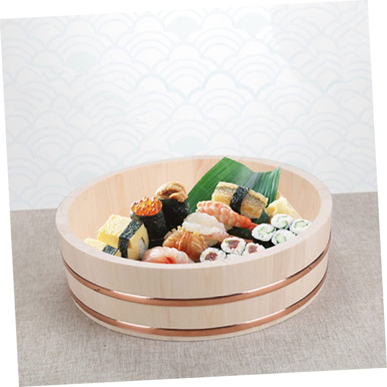 Mikinona Seau à Sushis Japonerie Rond en Bois et Cuivre, Grosse Capacité
