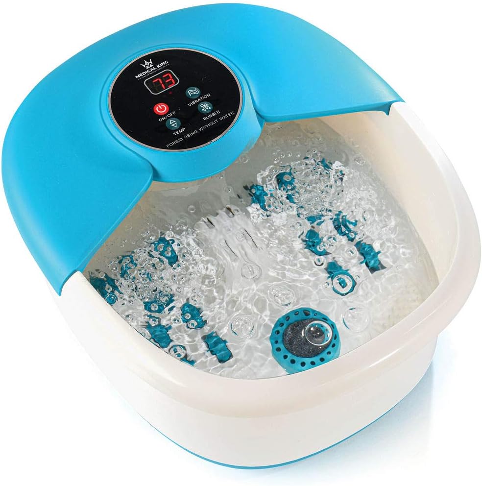 Foot Spa Massager with Heat, 14 Rollers in Foot Shape - 5 in 1 Foot Bath Massager - Adjustable Heating, Bubbles, Vibration, Pumice Stone, Mini Massage Points