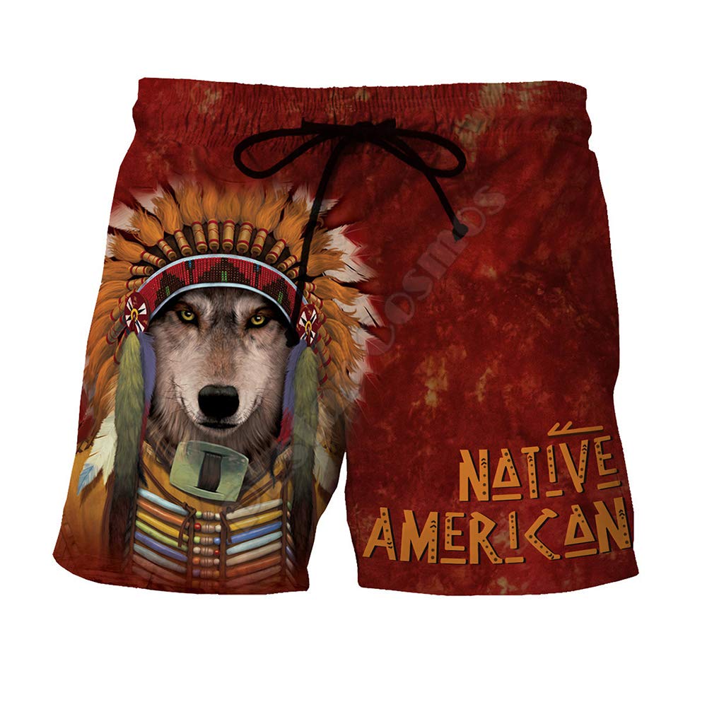 Eagle Print Shorts/Wolf Print Shorts Men's Native American Indian 3D Print Beach Shorts Red