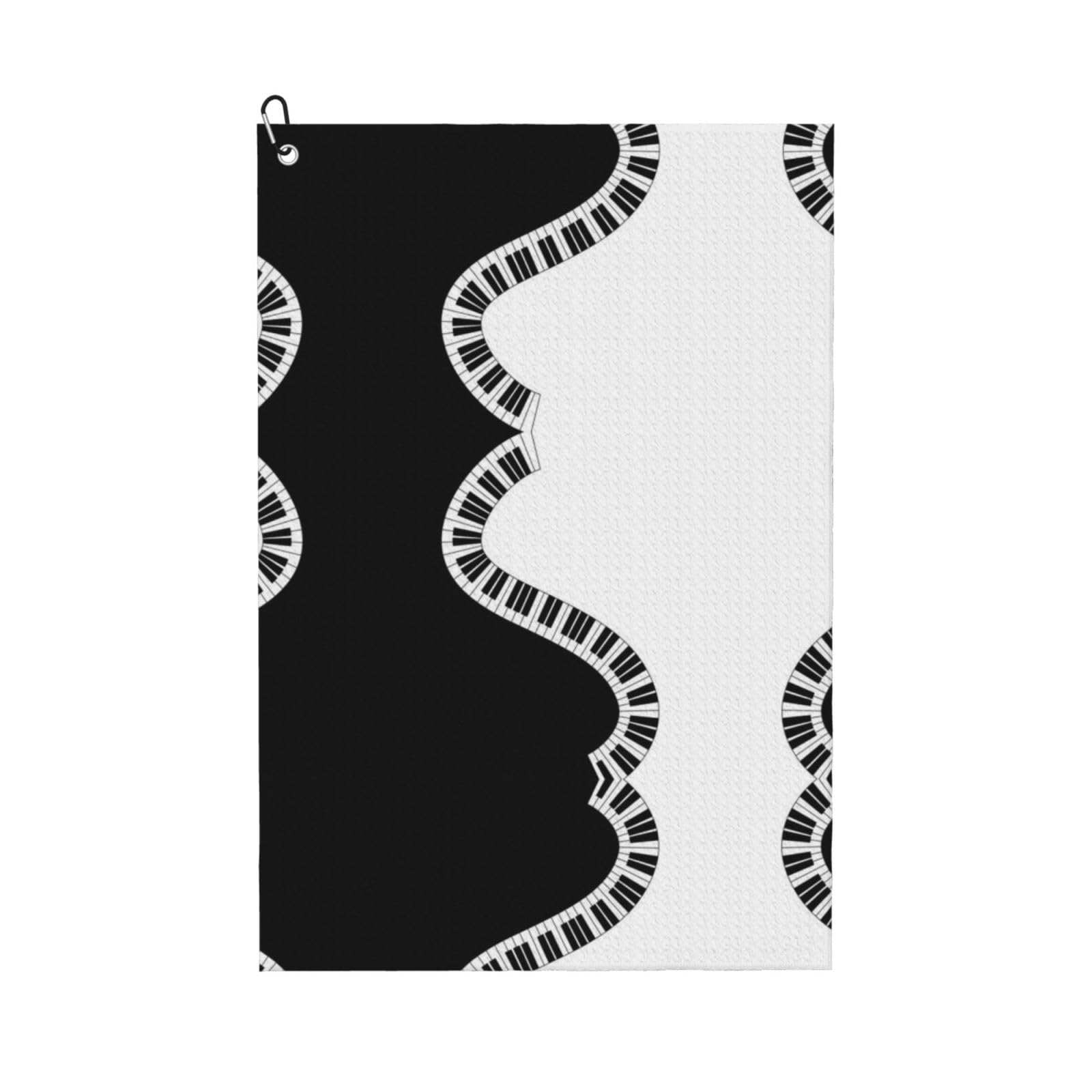 peiyeety Yin Yang Piano Keys Microfiber Golf Towel with Carabiner Clip, 16x24 Inch Absorbent Waffle Weave Towel for Golf Bags