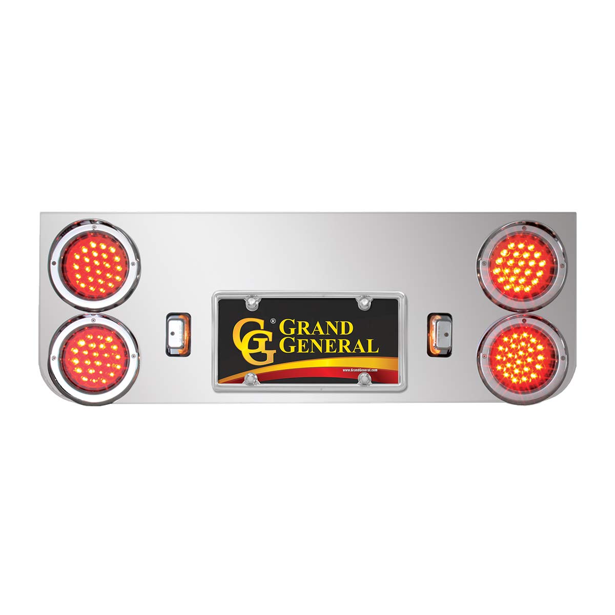 GG Grand General 91095 Stainless Steel Rear Panel with 4 inches Red LED Light and Chrome Plastic Rim with Visor