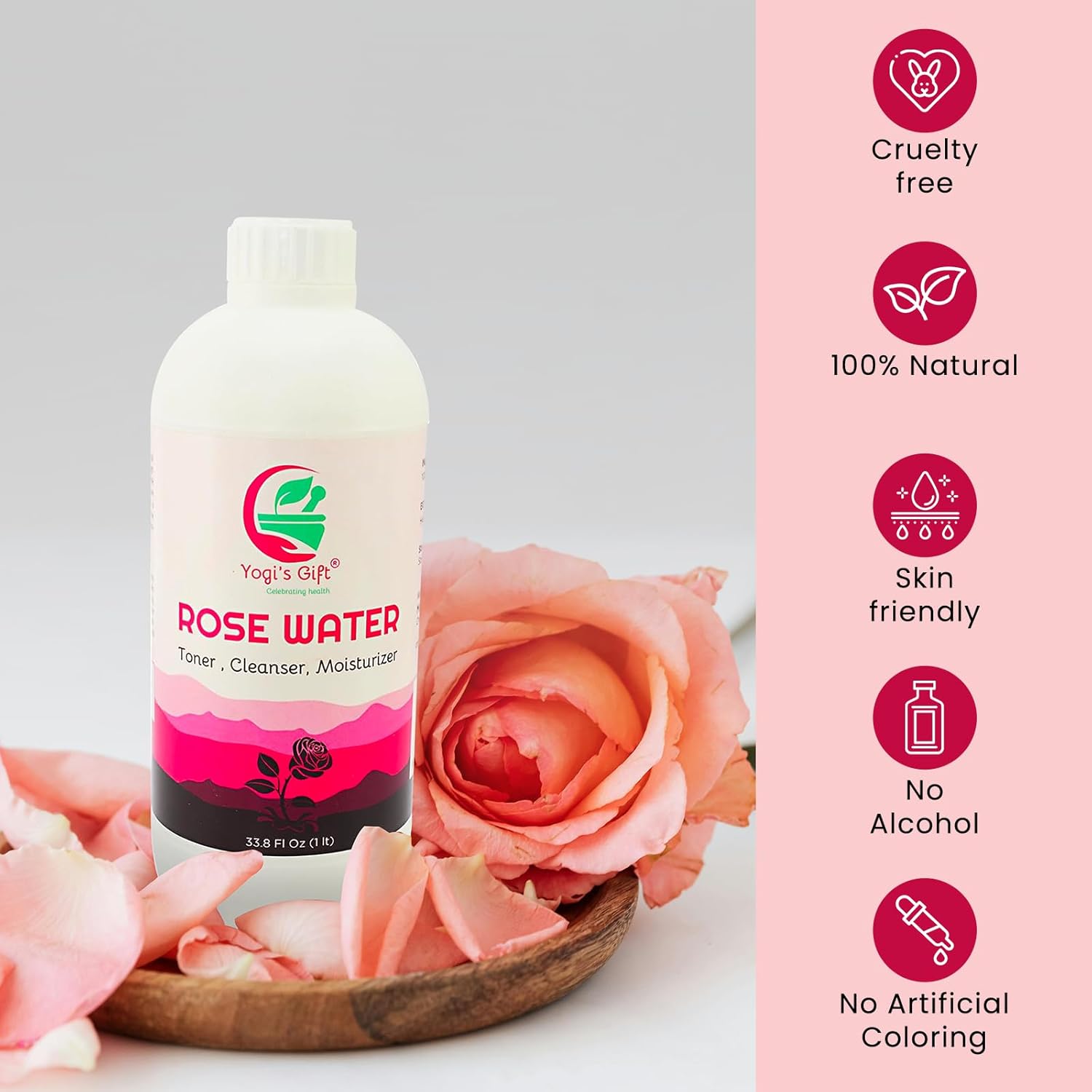 100% Pure Rose Water 33.8 fl oz | for Face & Hair | Alcohol Free & Artificial Coloring Free | by Yogi's Gift® (33.8 fl oz) - Image 5