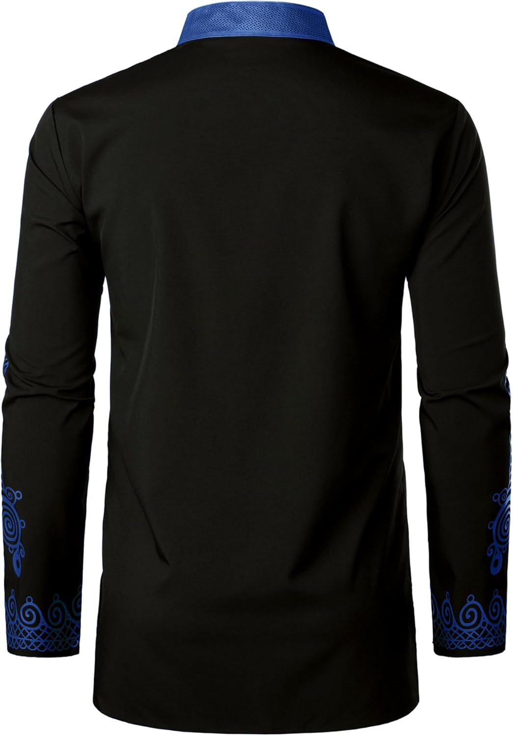 LucMatton Men's African Attire Slim Fit Long Sleeve Dashiki Shirt with Metallic Foil Print & Mandarin Collar - Image 3