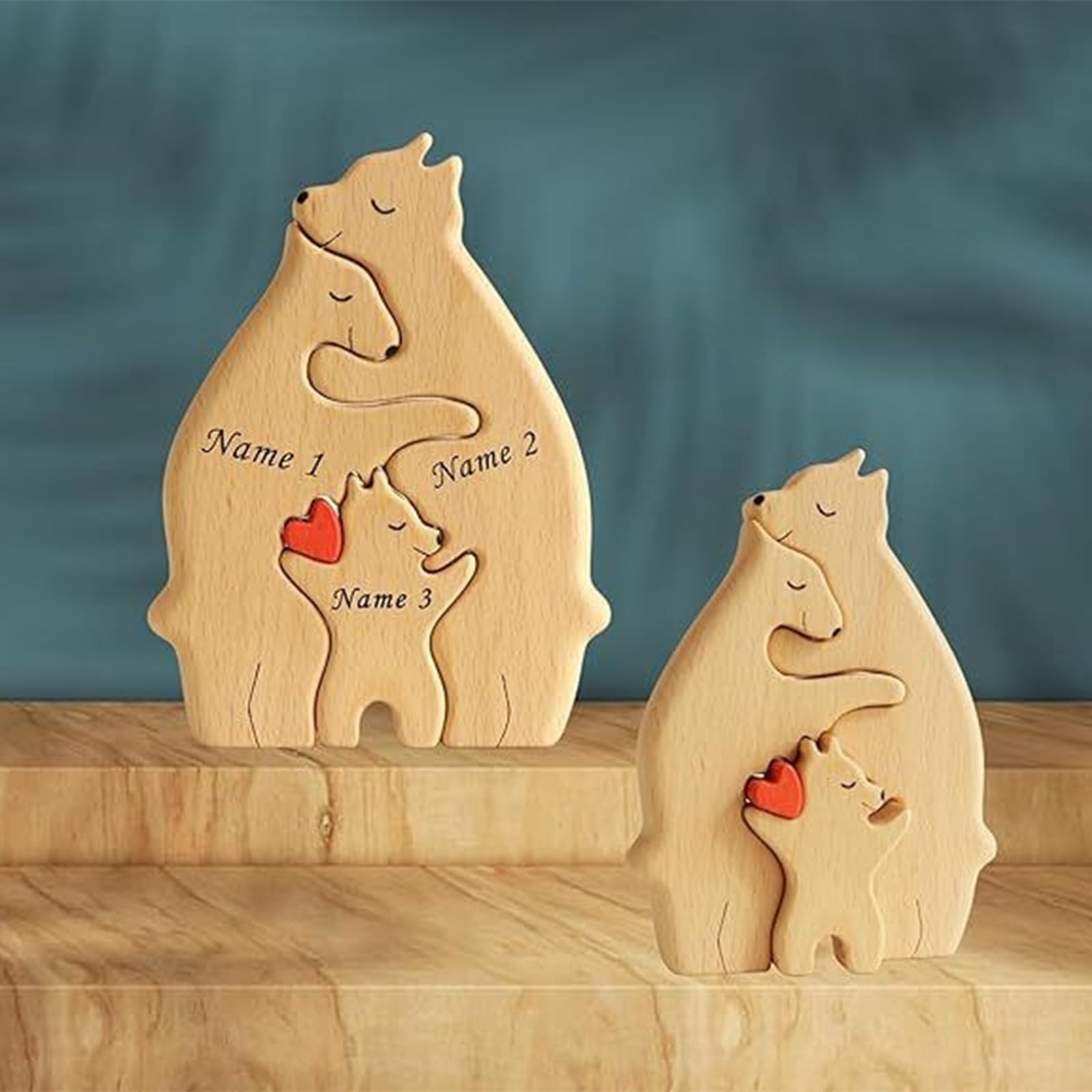 Drawelry Personalisiertes Holzpuzzle - Tier Statue Mit 2-9 Namen Gravur